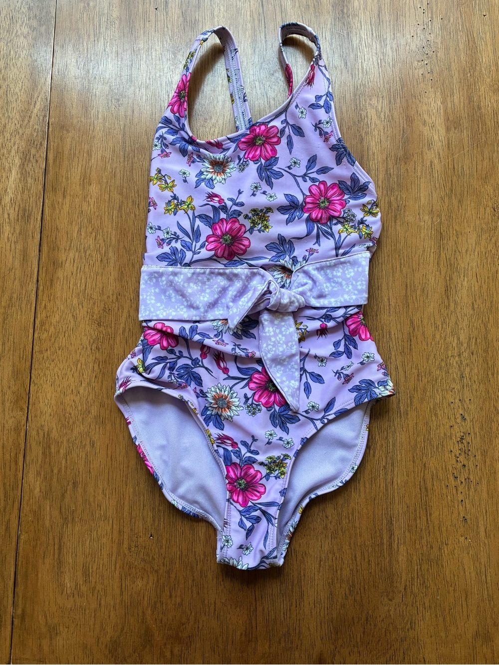 art class Lavender Floral One-Piece Swimsuit with Waist Bow